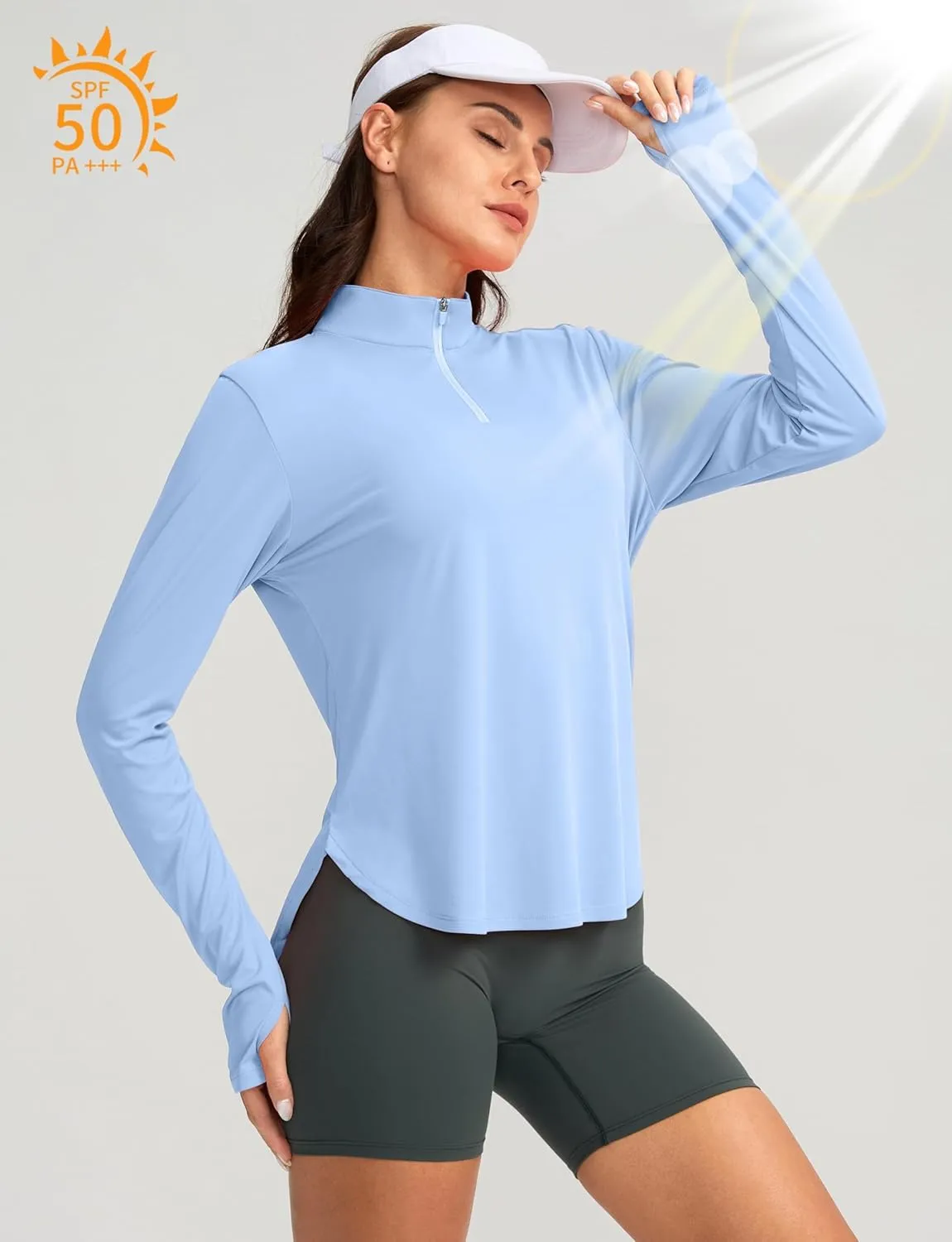 Soothfeel Women's UPF 50  Shirts Long Sleeve 1/4 Zip Pullover UV Sun Protection Golf Shirt Workout Athletic Tops for Women