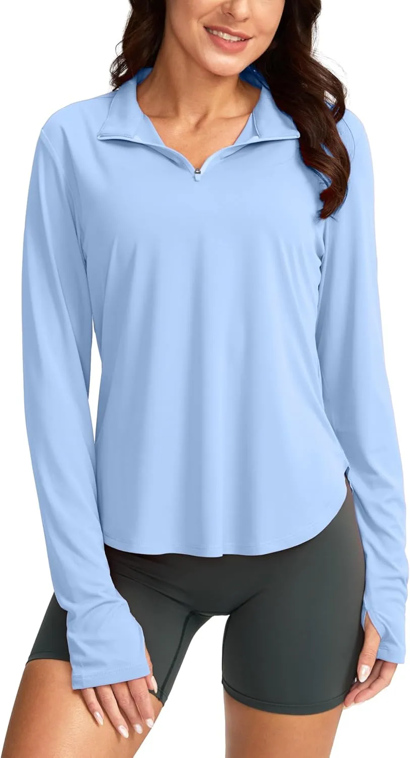 Soothfeel Women's UPF 50  Shirts Long Sleeve 1/4 Zip Pullover UV Sun Protection Golf Shirt Workout Athletic Tops for Women