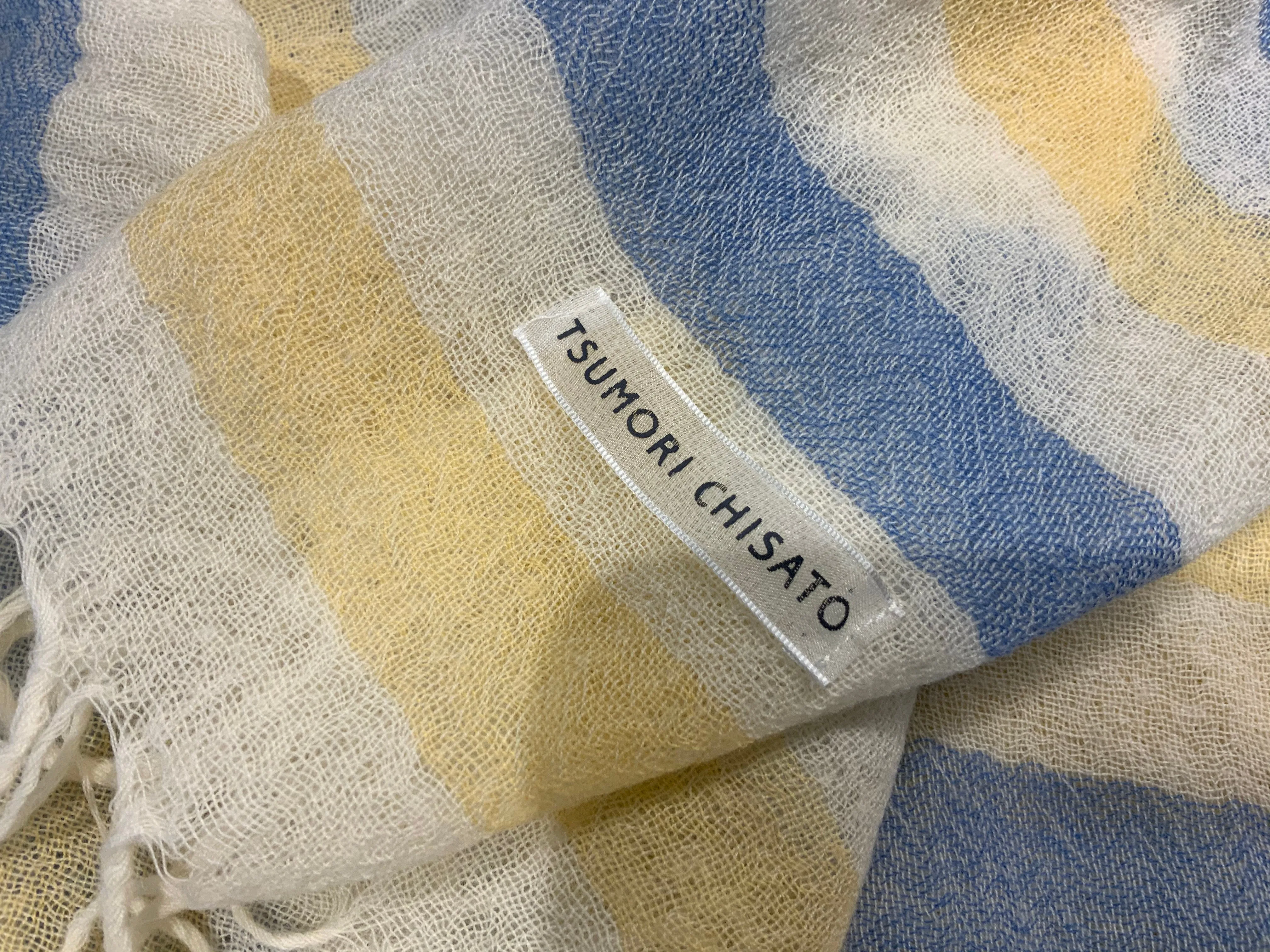 Tsumori Chisato Thin Knit Silver print scarf fringe trim scarf shawl AMAZING ladies