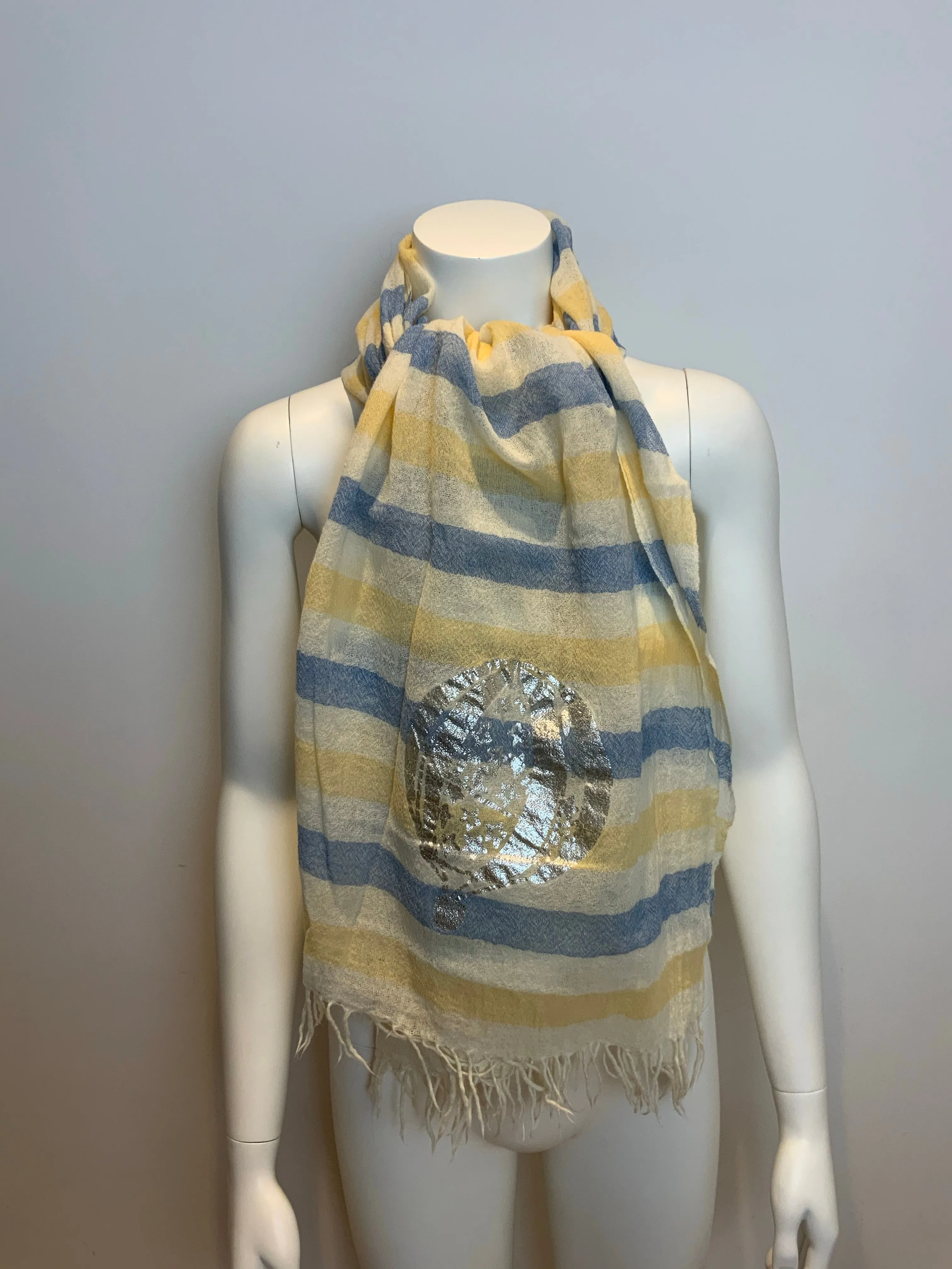 Tsumori Chisato Thin Knit Silver print scarf fringe trim scarf shawl AMAZING ladies