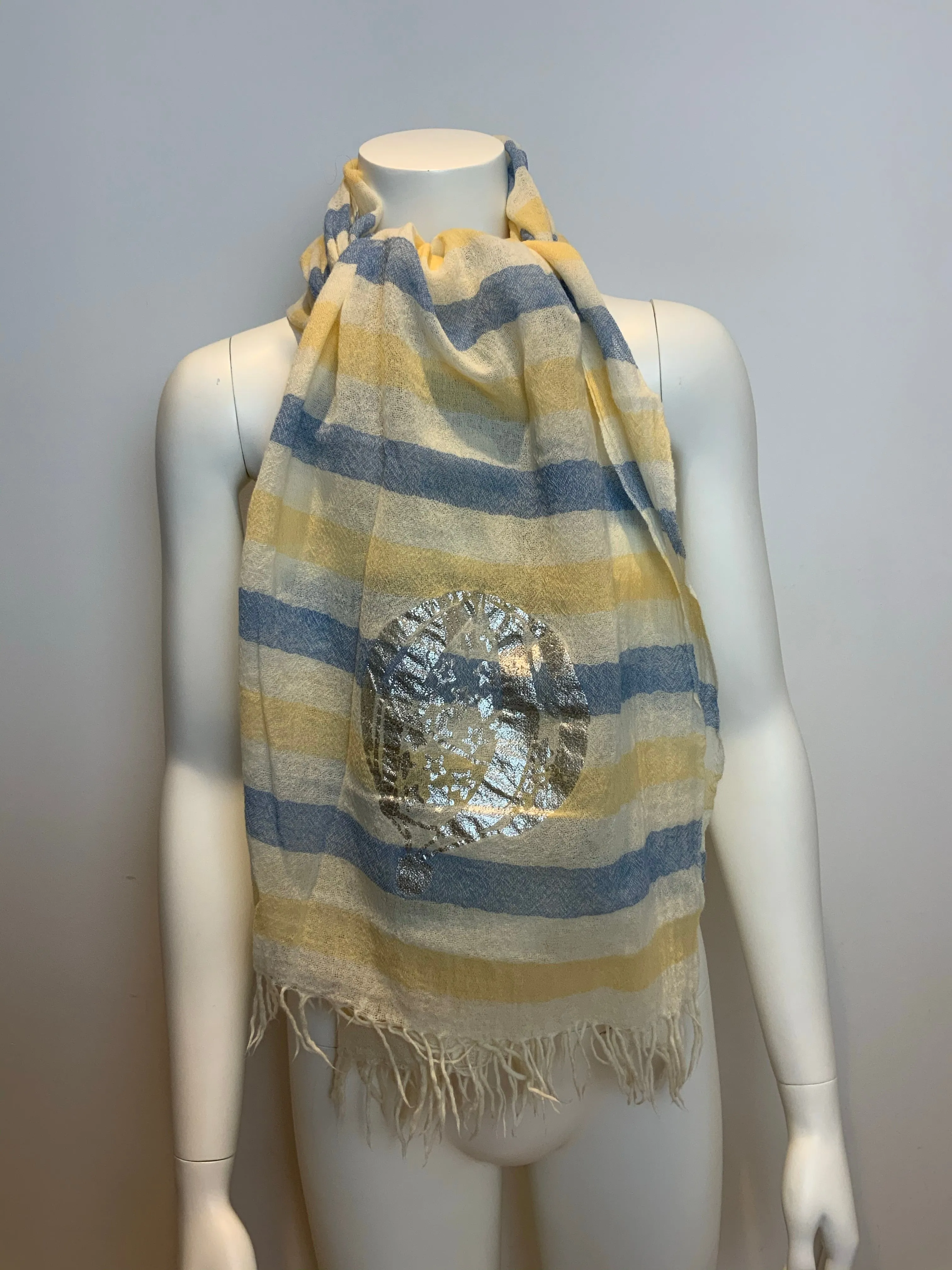 Tsumori Chisato Thin Knit Silver print scarf fringe trim scarf shawl AMAZING ladies