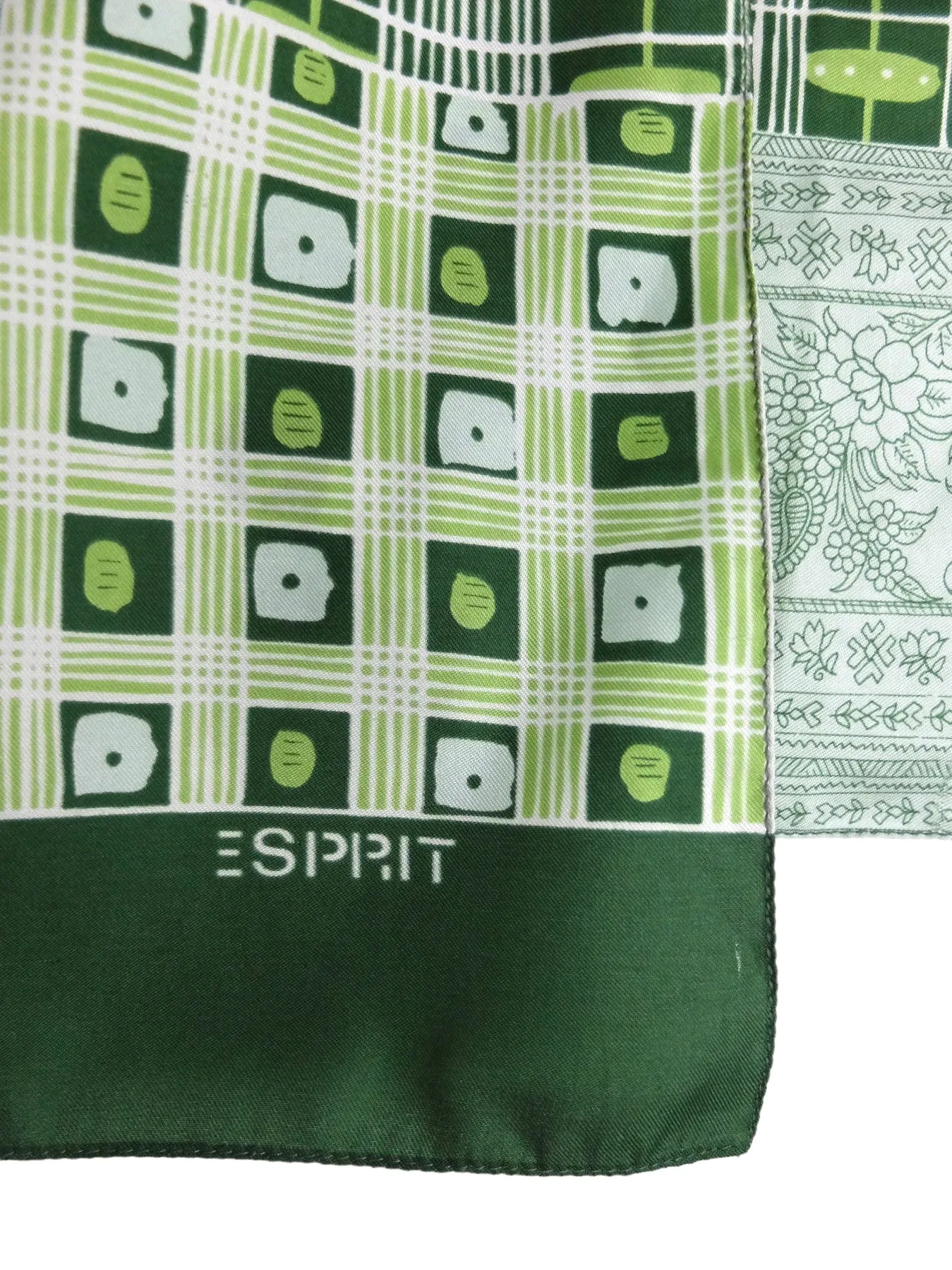Vintage 90s E Spirit Abstract Patchwork Paisley Patterned Green Long Wide Shawl Neck Tie Wrap Scarf