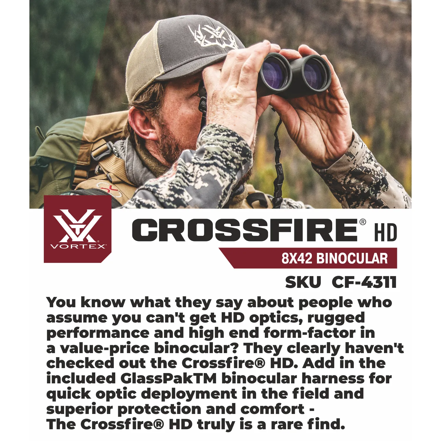 Vortex Optics Crossfire HD 8x42 Green Binocular (CF-4311)