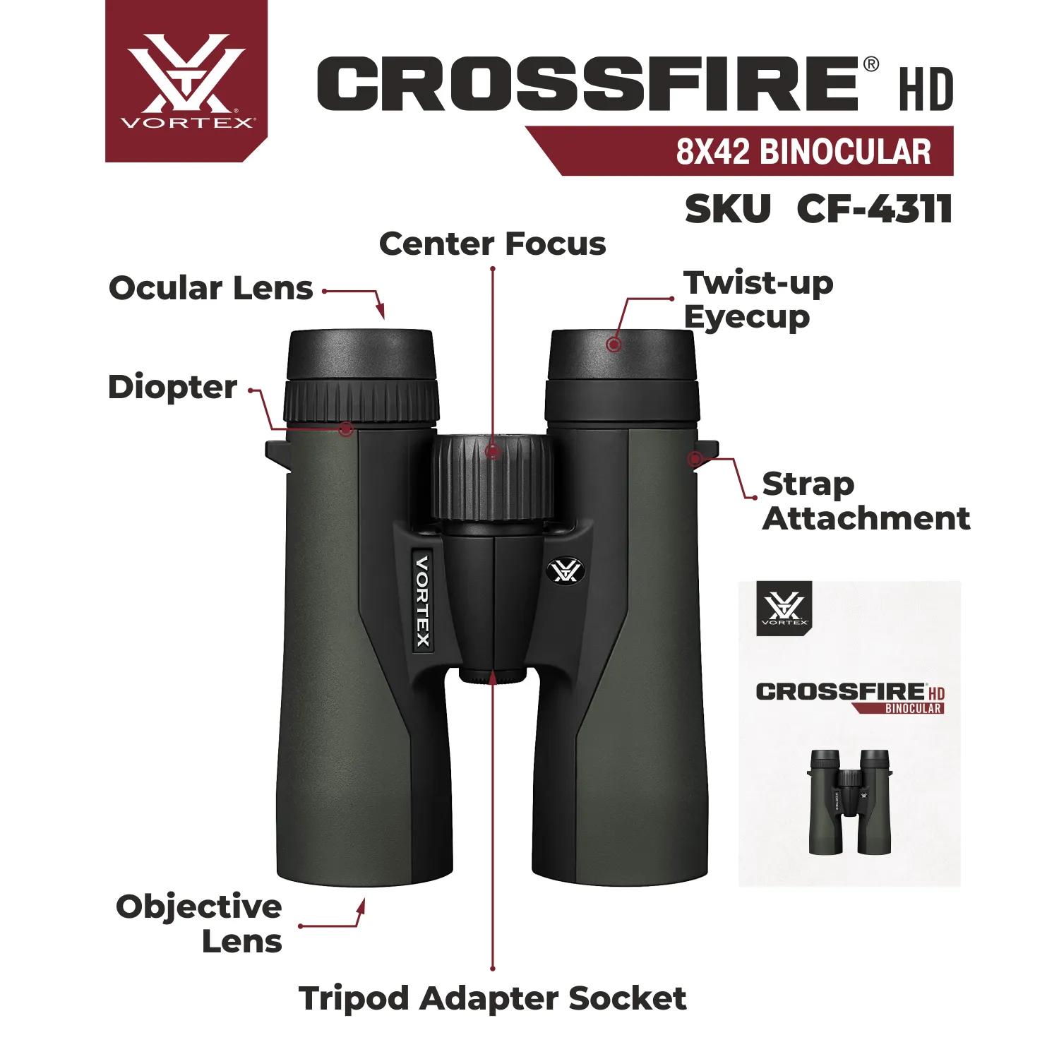 Vortex Optics Crossfire HD 8x42 Green Binocular (CF-4311)