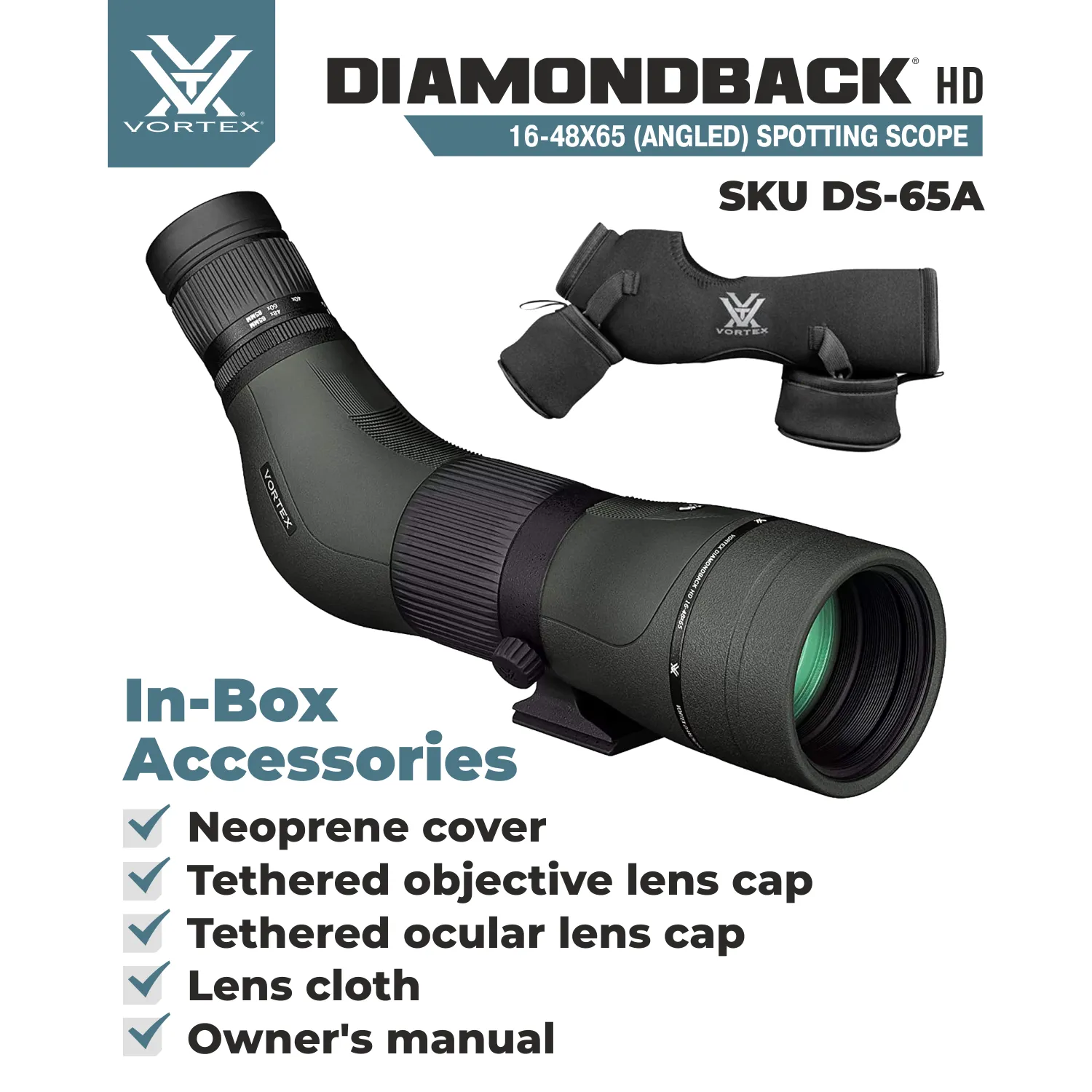 Vortex Optics Diamondback HD Spotting Scope 16-48x65 Angled (DS-65A)