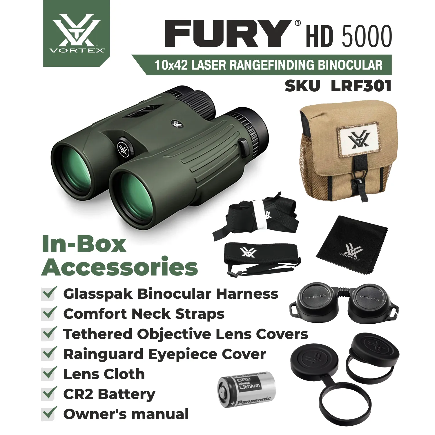 Vortex Optics Fury HD 5000 Roof Prism Laser Rangefinder Binocular (LRF301)