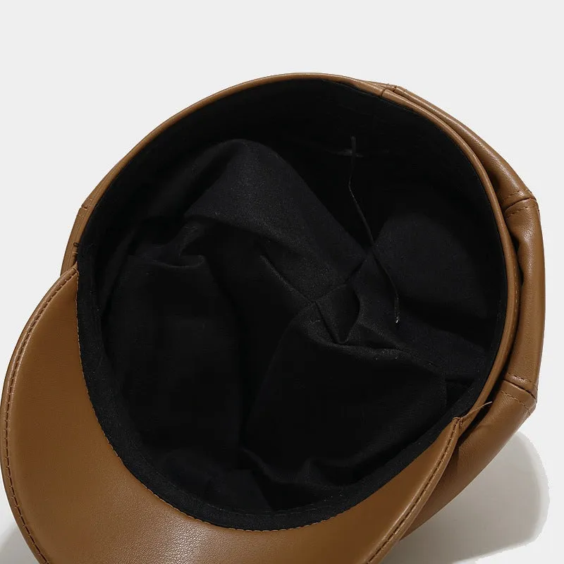 Wholesale Autumn and Winter Retro Casual Solid Color British Style Leather Peaked Cap