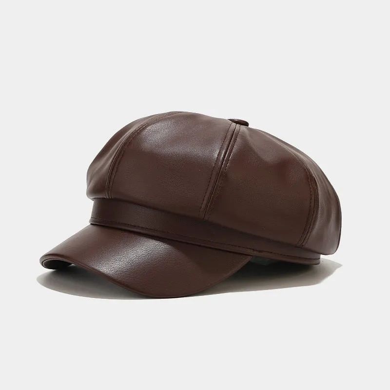 Wholesale Autumn and Winter Retro Casual Solid Color British Style Leather Peaked Cap