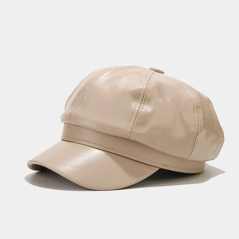 Wholesale Autumn and Winter Retro Casual Solid Color British Style Leather Peaked Cap