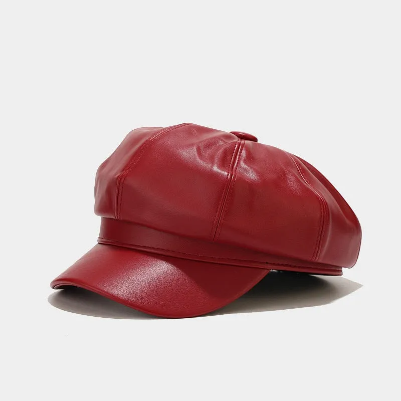 Wholesale Autumn and Winter Retro Casual Solid Color British Style Leather Peaked Cap