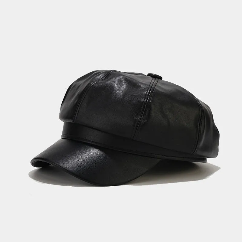 Wholesale Autumn and Winter Retro Casual Solid Color British Style Leather Peaked Cap