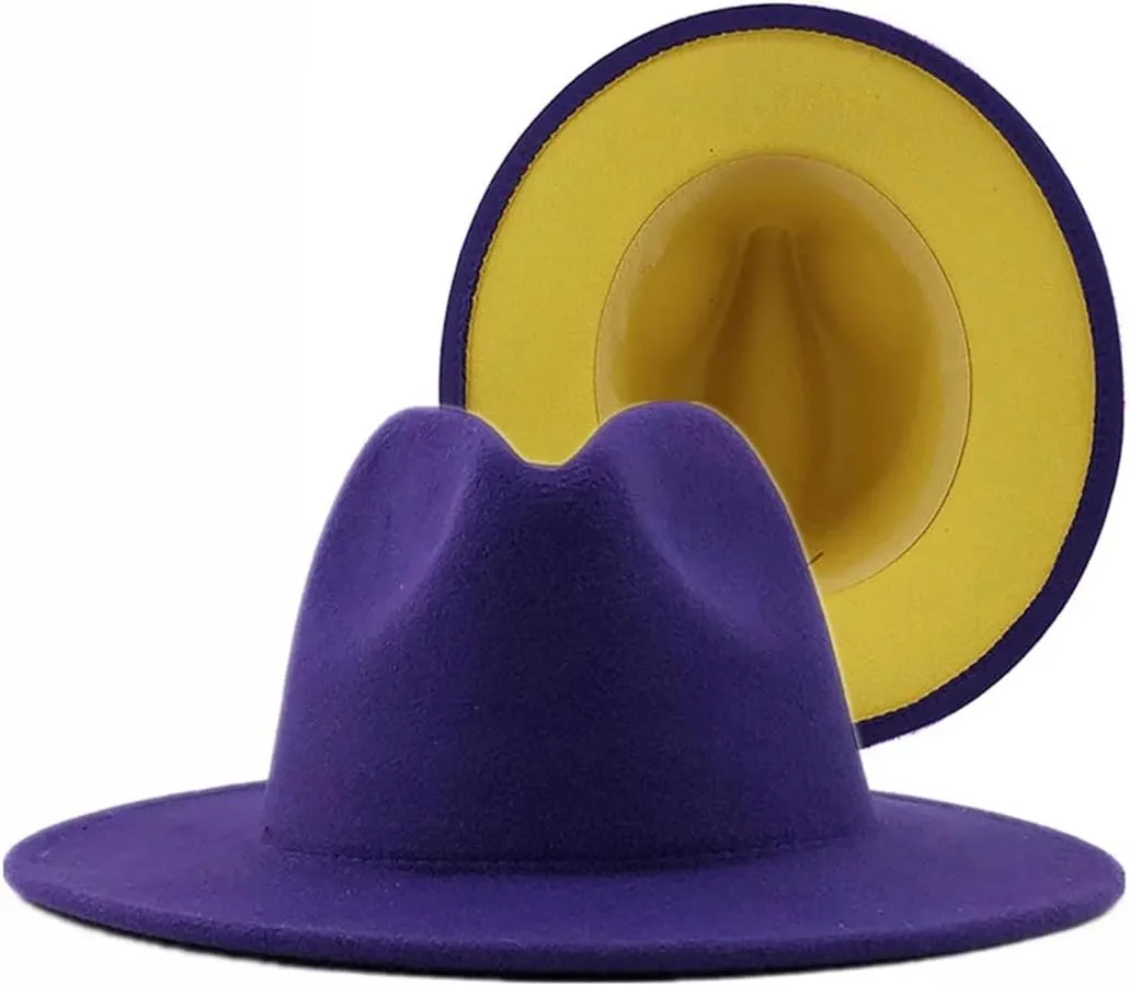 Women Bottom Patchwork Felt Jazz Hat Flat Brim Panama Party Cap Fau WooFedora Hats