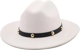 Women Men Winter Woolen Fedoras Hat Top Jazz Hat Round Caps Bowler Hats White