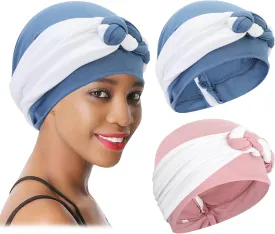 XEPST 2 Pieces Turban Head Wraps Hats Chemo Headwear Twisted Braid Hair Cover Headwrap Hats Beanie Sleep Caps for Women Girls