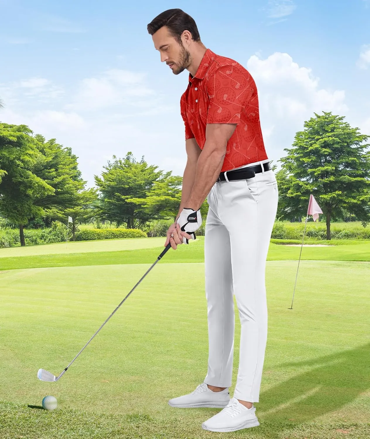 ZITY Men's Golf Shirts Short Sleeve Moisture Wicking Performance Print Patterns Casual Collared Golf Polo Shirt for Men